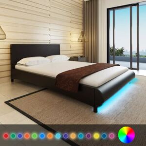 Rama łóżka LED, czarna, sztuczna skóra, 140 x 200 cm