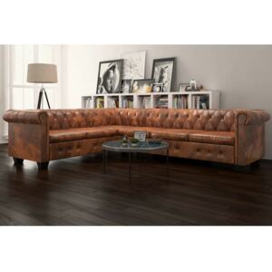Sofa rogowa Chesterfield sześcioosobowa brązowa, sztuczna skóra