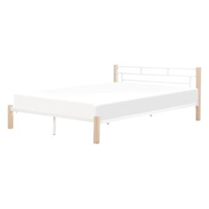 Łóżko białe z jasnobrązowymi nogami 160x200 cm GARDANNE
