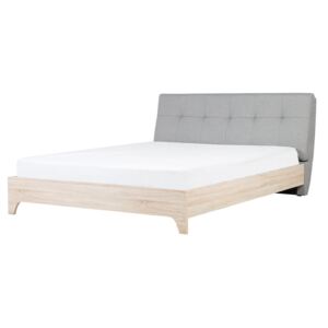 Łóżko tapicerowane szare/jasny odcień drewna 180 x 200 cm BERCK