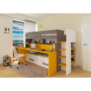 Łóżko piętrowe z biurkiem BO10 - żółty