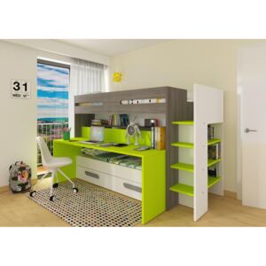 Łóżko piętrowe z biurkiem BO10 - zielony