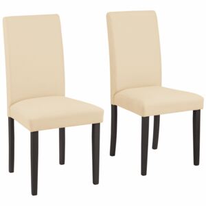 Beżowe, proste krzesła - 6 sztuk, nogi ciemne