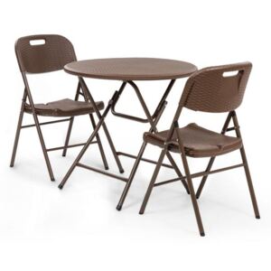 Blumfeldt Burgos, kącik wypoczynkowy, stół, 2 krzesła, rura stalowa, HDPE, imitacja rattanu, składany