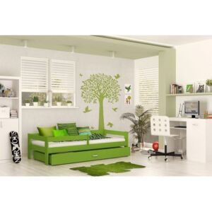 Łóżko z szufladą i barierką HUGO 160x80cm kolor zielony