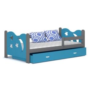 Łóżko z szufladą i barierką MIKOŁAJ 160x80cm kolor szaro-niebieski