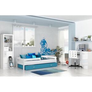Łóżko z szufladą i barierką HUGO 160x80cm kolor biało-niebieski