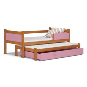 Łóżko wysuwane 2 osobowe z szufladą TWIST 184x80cm kolor olcha-różowy