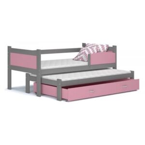 Łóżko wysuwane 2 osobowe z szufladą TWIST 184x80cm kolor szaro-różowy