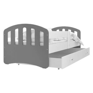 Łóżko z szufladą i barierką HAPPY 160x80cm kolor szaro-biały
