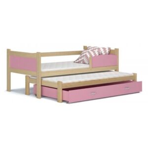 Łóżko wysuwane 2 osobowe z szufladą TWIST 184x80cm kolor sosna-różowy