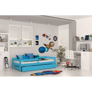 Łóżko z szufladą i barierką HUGO 160x80cm kolor niebieski