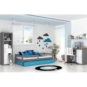 Łóżko z szufladą i barierką HUGO 160x80cm kolor szaro-niebieski