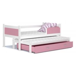 Łóżko wysuwane 2 osobowe z szufladą TWIST 184x80cm kolor biało-różowy