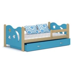 Łóżko z szufladą i barierką MIKOŁAJ 160x80cm kolor sosna-niebieski