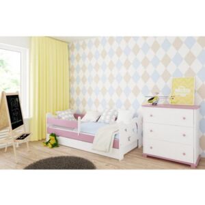 Łóżko z szufladą i materacem KAMIL 160x80cm kolor biało-różowy