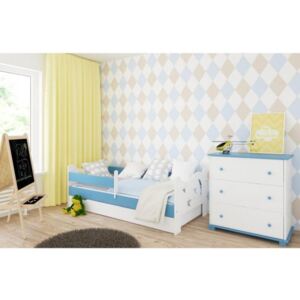 Łóżko z szufladą i materacem KAMIL 160x80cm kolor biało-niebieski