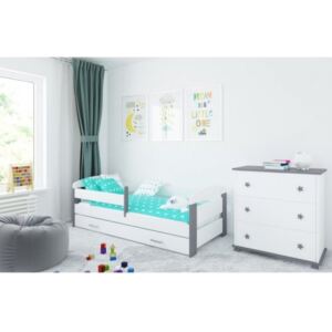 Łóżko z szufladą i materacem KASIA 160x80cm biało-szare