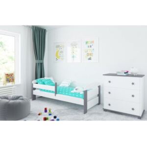 Łóżko dziecięce z materacem KASIA 160x70cm, biało-szare