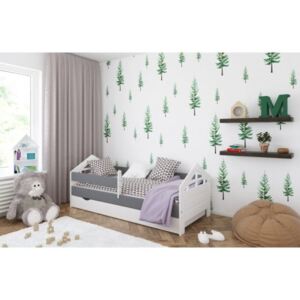 Łóżko z szufladą i materacem ALA 160x80cm kolor biało-szary