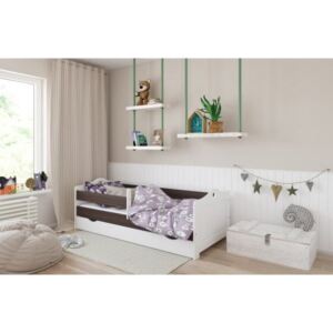 Łóżko z szufladą i materacem EMMA 160x80cm kolor biało-ciemny orzech