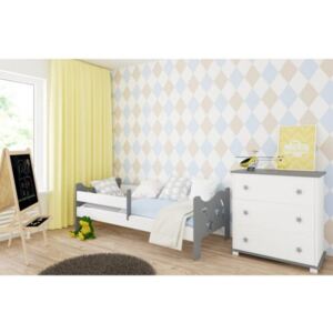 Łóżko dziecięce z materacem KAMIL 140x80cm, kolor szaro-biały
