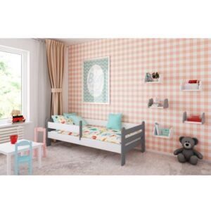 Łóżko dziecięce z materacem RYSIO 140x80cm, kolor szaro-biały
