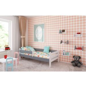 Łóżko dziecięce z materacem RYSIO 140x80cm, kolor biało-szary