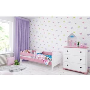Łóżko dziecięce z materacem OLA 160x80cm, kolor biało-różowy
