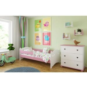 Łóżko dziecięce z materacem LAURA 140x80cm, kolor biało-różowy