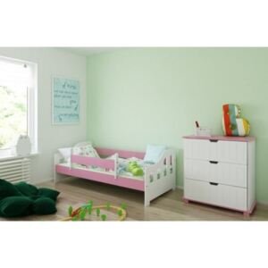 Łóżko dziecięce z materacem LUCKY 140x80cm, kolor biało-różowy