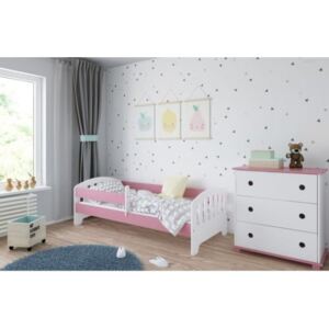 Łóżko dziecięce z materacem CLASSIC 140x80cm, kolor biało-różowy