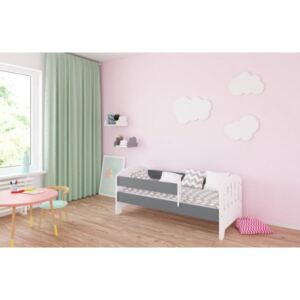 Łóżko dziecięce z materacem CLASSIC II 140x70cm, kolor szaro-biały