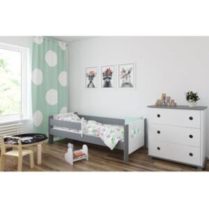 Łóżko dziecięce z materacem LEON 140x80cm, kolor szaro-biały