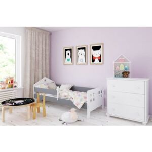 Łóżko dziecięce z materacem POLA 140x80cm, kolor biało-szary