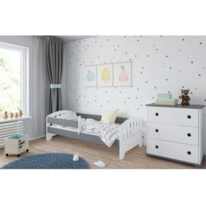 Łóżko dziecięce z materacem CLASSIC 140x80cm, kolor szaro-biały