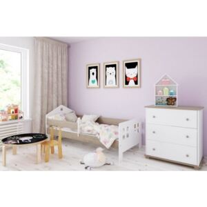 Łóżko dziecięce z materacem POLA 160x80cm, kolor biało-dąb królewski