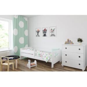 Łóżko dziecięce z materacem LEON 140x80cm, kolor biały