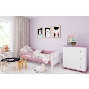 Łóżko dziecięce z materacem POLA 160x80cm, kolor biało-różowy