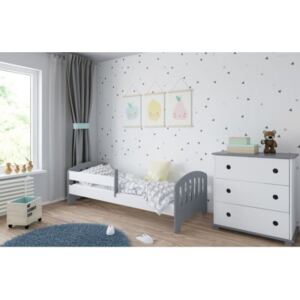 Łóżko dziecięce z materacem CLASSIC 160x80cm, kolor biało-szary