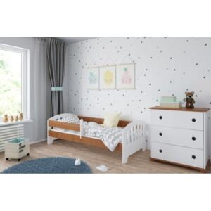 Łóżko dziecięce z materacem CLASSIC 160x80cm, kolor biało-olcha