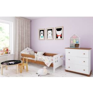 Łóżko dziecięce z materacem POLA 140x80cm, kolor biało-olcha