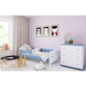 Łóżko dziecięce z materacem POLA 140x80cm, kolor biało-niebieski