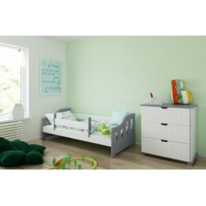 Łóżko dziecięce z materacem LUCKY 140x80cm, kolor szaro-biały