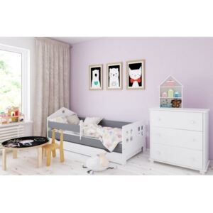 Łóżko z szufladą i materacem POLA 160x80cm kolor biało-szary