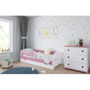 Łóżko z szufladą i materacem CLASSIC 160x80cm kolor biało-różowy