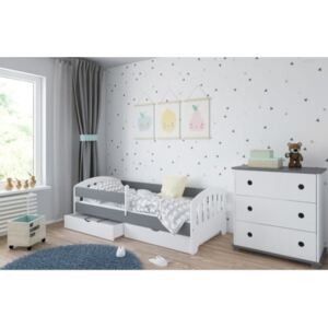Łóżko z szufladami i materacem CLASSIC 180x80cm, kolor biało-szary