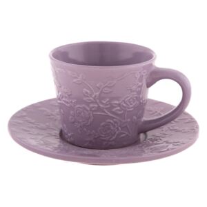Filiżanka ceramiczna z talerzykiem fioletowy kwiat 220 ml