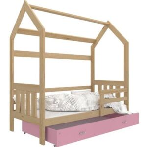 Łóżko pojedyncze z szufladą 160x80cm , kolor sosna-różowy