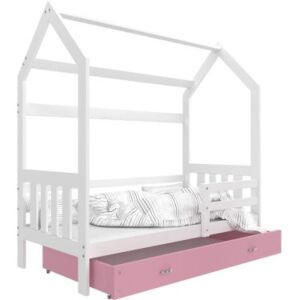 Łóżko pojedyncze z szufladą 160x80cm , kolor biało-różowy